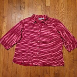 Carolina Blues Red White Star Print Button Up Blouse Shirt Top 20 Americana